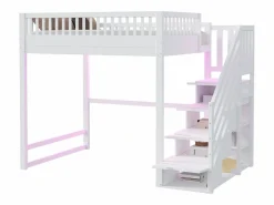 Sale Cama altillo 140x200 cm - con escalera de seguridad - con barreras de seguridad - equipado de luces LED - ​ (colchón no incluido) Cama Alta