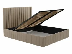 Vente-unique Cama arcón cabecero costuras verticales 160 x 200 cm terciopelo gris arenoso - LARALI II