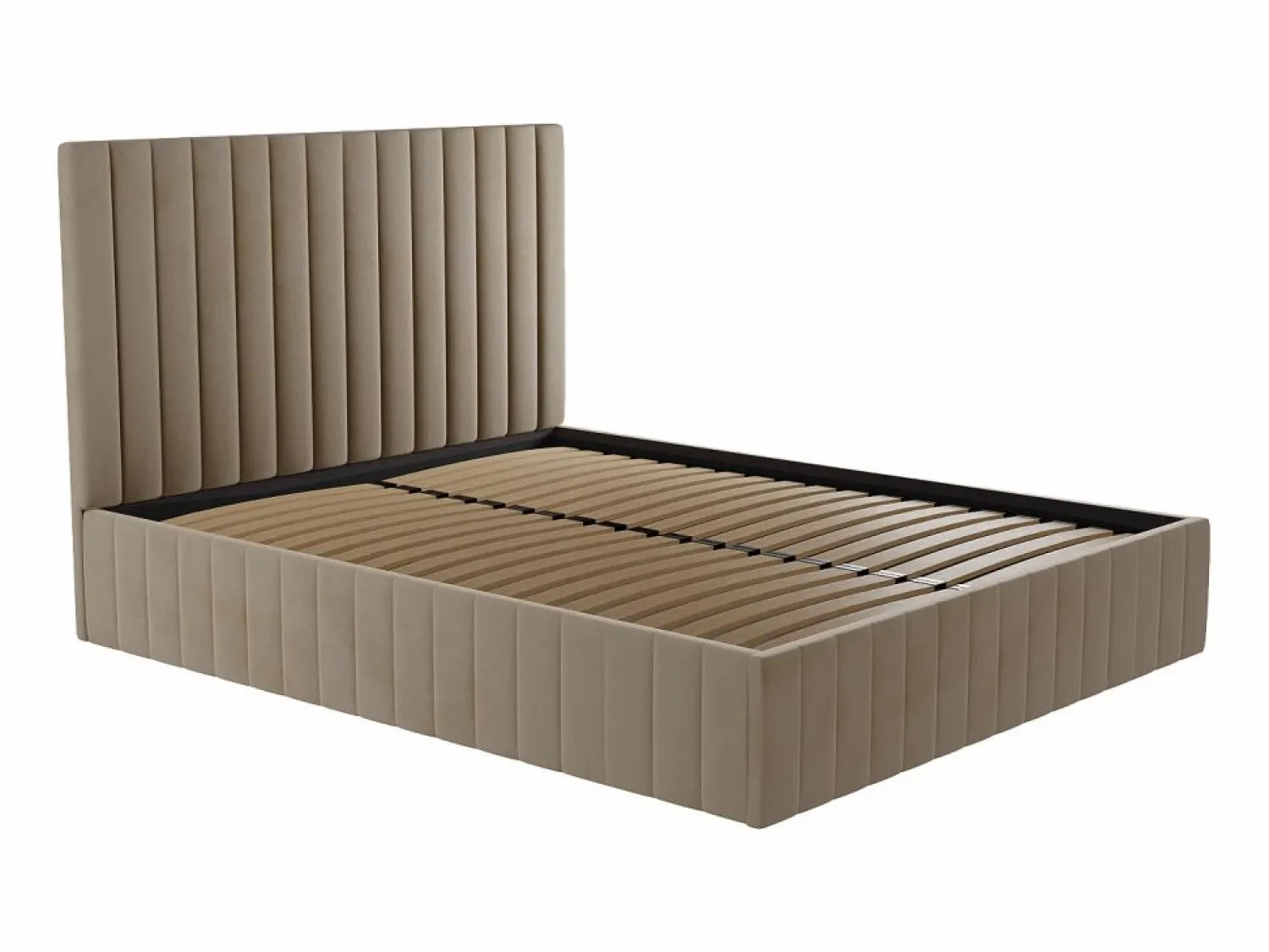 Discount Cama arcón de 160 x 200 cm con cabecero con costuras verticales terciopelo gris + colchón - LARALI Cama Terciopelo