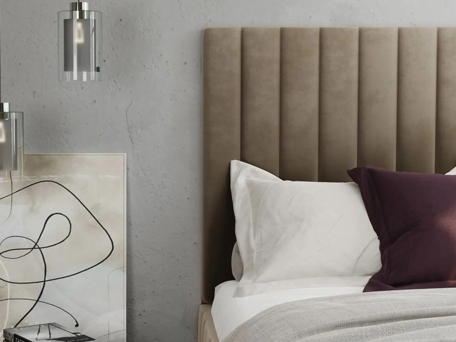 Discount Cama arcón de 160 x 200 cm con cabecero con costuras verticales terciopelo gris + colchón - LARALI Cama Terciopelo