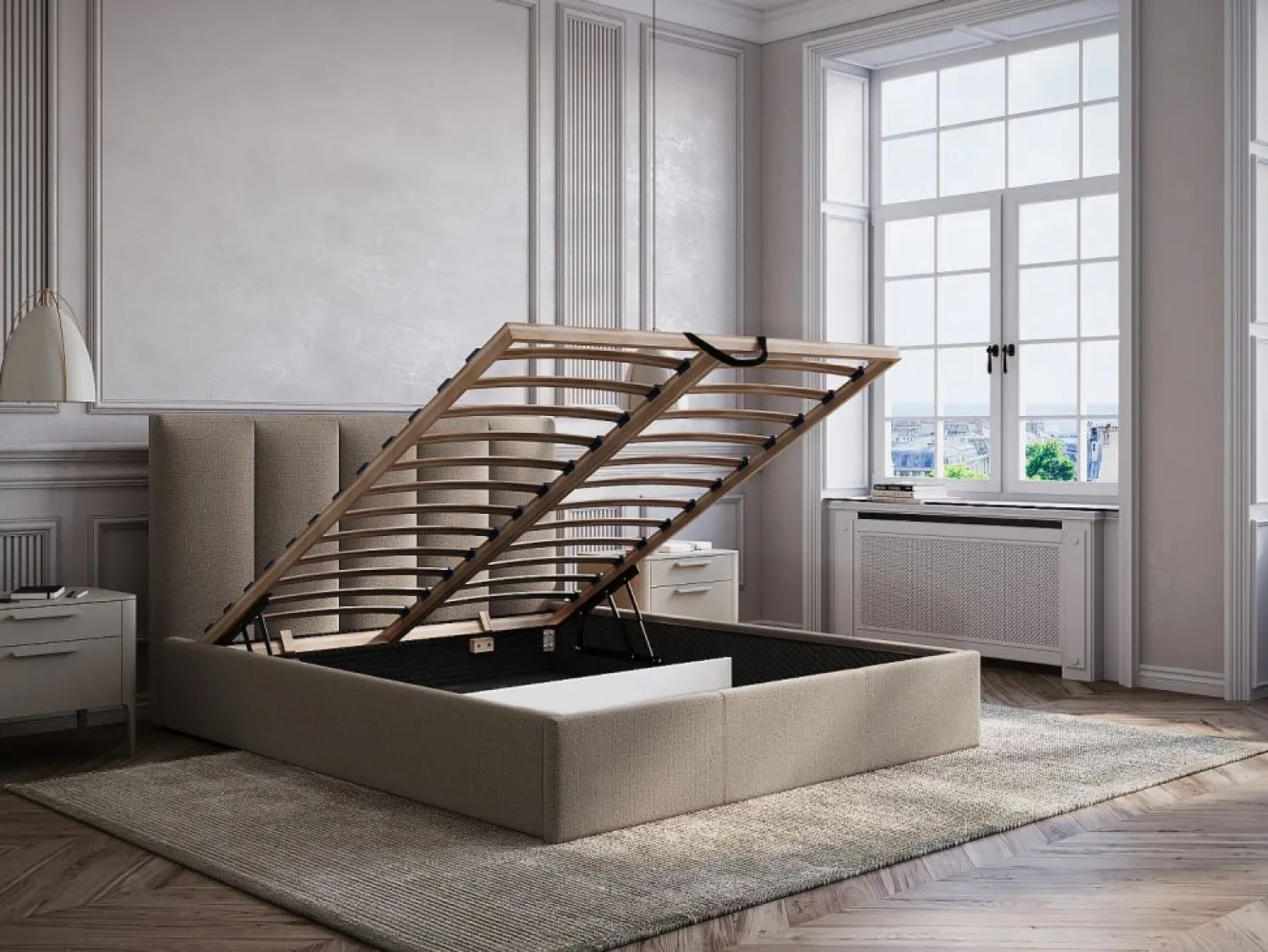 Hot Vente-unique Cama arcón king size 200 x 200 cm de tela color - KILACLO Topo