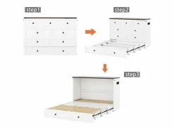 Clearance KOMHTOM Cama armario 140 x 200, con cajones al final de la cama y estantes en la cabecera, con USB y enchufes, Blanco
