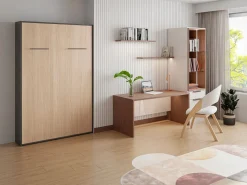 Vente-unique Cama armario abatible vertical 140 x 200 cm natural y antracita - MALINA II