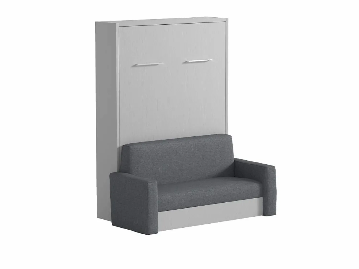 New Vente-unique Cama armario batiente con sofá 140 x 200 cm blanco y gris + colchón - VACIALA II Gris / Blanco