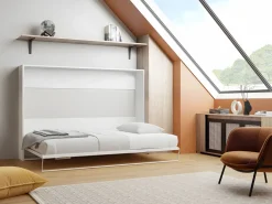 Vente-unique Cama armario batiente horizontal de 140 x 200 cm en con colchón - MALINA II