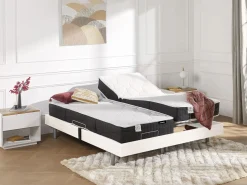 Ysmée Cama articulada eléctrica somier colchón de muelles 5 zonas 2 x 70 x 190 cm gris MANAM