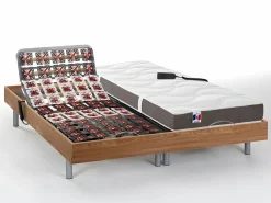 Ysmée Cama articulada eléctrica somier colchón látex 3 zonas 2 x 90 x 200 cm tela gris TIARI
