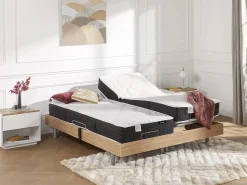 Clearance Ysmée Cama articulada eléctrica somier colchón de muelles 5 zonas 2 x 90 x 200 cm beige MANAM Color natural claro