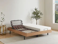 Hot Ysmée Cama articulada eléctrica somier colchón memoria de forma 2 x 90 x 200 cm beige SASORA Color natural claro