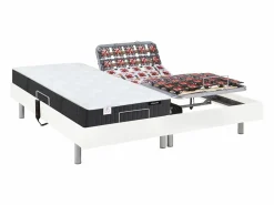 Best Ysmée Cama articulada eléctrica somier colchón látex 3 zonas 2 x 70 x 190 cm tela gris JOFAR Blanco