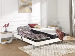 Best Ysmée Cama articulada eléctrica somier colchón látex 3 zonas 2 x 70 x 190 cm tela gris JOFAR Blanco