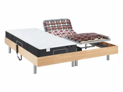 Clearance Ysmée Cama articulada eléctrica somier colchón látex 3 zonas 2 x 80 x 200 cm tela gris JOFAR Color natural claro