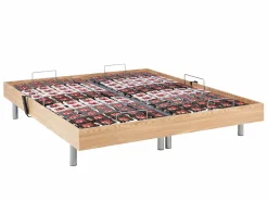 Clearance Ysmée Cama articulada eléctrica somier colchón látex 3 zonas 2 x 80 x 200 cm tela gris JOFAR Color natural claro