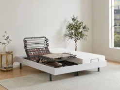 Online Ysmée Cama articulada eléctrica somier colchón memoria de forma 2 x 90 x 200 cm gris SASORA Blanco