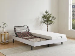 Online Ysmée Cama articulada eléctrica somier colchón memoria de forma 2 x 90 x 200 cm gris SASORA Blanco