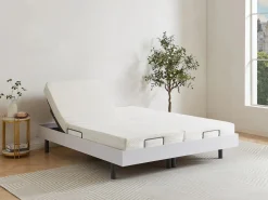 Online Ysmée Cama articulada eléctrica somier colchón memoria de forma 2 x 90 x 200 cm gris SASORA Blanco