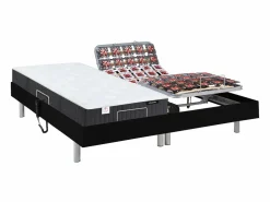 New Ysmée Cama articulada eléctrica somier colchón látex 3 zonas 2 x 90 x 200 cm tela beige JOFAR Negro