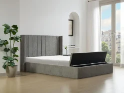 Vente-unique Cama baúl 160 x 200 cm con banco en tela color - DOUINO