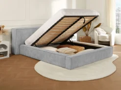 Hot Vente-unique Cama baúl 200 x 200 cm en terciopelo acanalado - TIMANO Gris claro