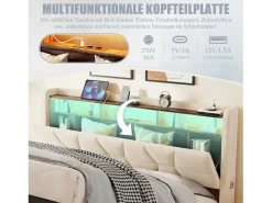 Best Merax Cama basculante hidráulica - 160 x 200 cm - con LED + bolsillos laterales + USB/Tipo C + cabecero con almacenaje - terciopelo - Beige