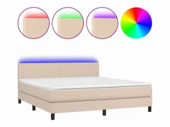 Hot Cama box spring colchón LED cuero sintético capuchino 160x200cm Somier Tapizado|Somier - 160X200Cm