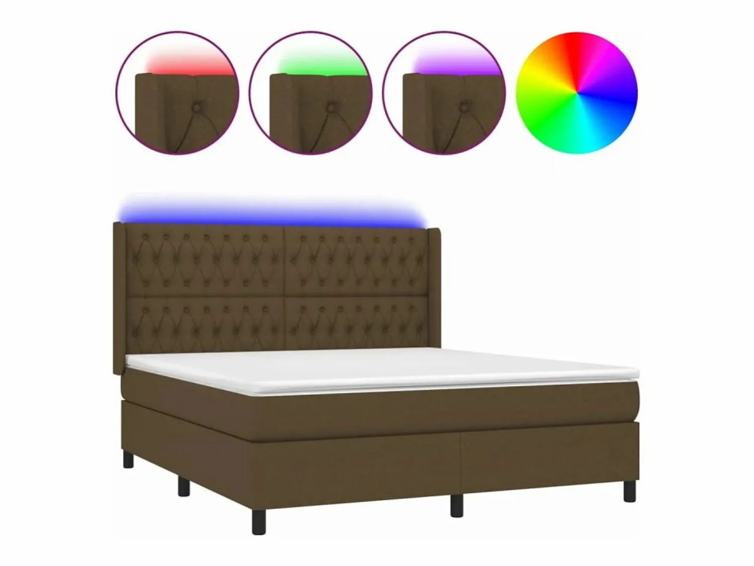 Clearance Cama box spring colchón luces LED tela marrón oscuro 180x200cm Somier - 180X200Cm