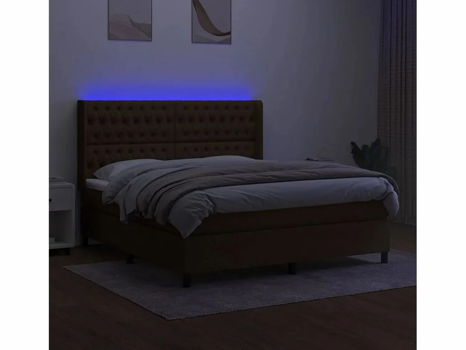 Clearance Cama box spring colchón luces LED tela marrón oscuro 180x200cm Somier - 180X200Cm