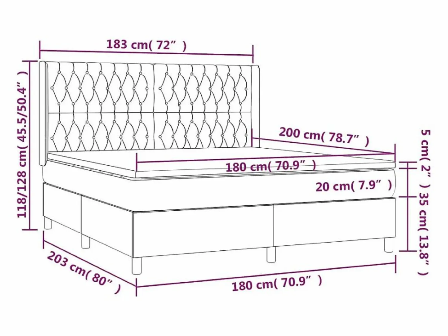 Clearance Cama box spring colchón luces LED tela marrón oscuro 180x200cm Somier - 180X200Cm