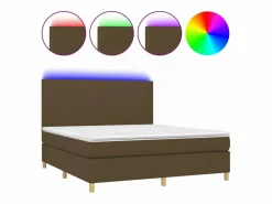 Clicnbuy Cama box spring colchón luces LED tela marrón oscuro 160x200cm