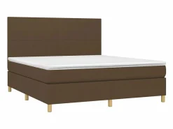 Clicnbuy Cama box spring colchón luces LED tela marrón oscuro 160x200cm