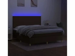 Clicnbuy Cama box spring colchón luces LED tela marrón oscuro 160x200cm