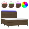 Clicnbuy Cama box spring colchón luces LED tela marrón oscuro 180x200cm