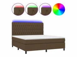 Clicnbuy Cama box spring colchón luces LED tela marrón oscuro 180x200cm