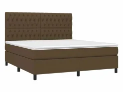 Clicnbuy Cama box spring colchón luces LED tela marrón oscuro 180x200cm