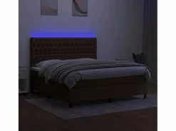 Clicnbuy Cama box spring colchón luces LED tela marrón oscuro 180x200cm