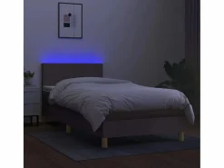 Online Cama box spring colchón y luces LED tela gris taupe 90x190 cm Somier - 90X190Cm