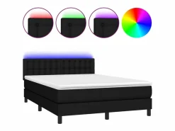 Clearance Cama box spring colchón y luces LED tela negro 140x190 cm Somier Tapizado|Somier - 140X190Cm