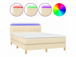 Hot Clicnbuy Cama box spring colchón y luces LED tela crema 140x190 cm