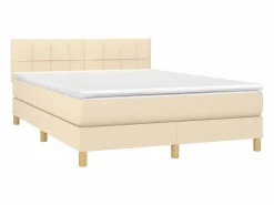 Hot Clicnbuy Cama box spring colchón y luces LED tela crema 140x190 cm
