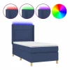 Clicnbuy Cama box spring colchón y luces LED tela azul 90x190 cm