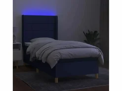 Clicnbuy Cama box spring colchón y luces LED tela azul 90x190 cm