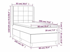Clicnbuy Cama box spring colchón y luces LED tela azul 90x190 cm