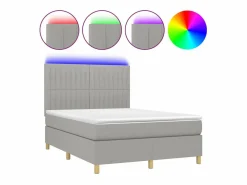 Discount Clicnbuy Cama box spring colchón y luces LED tela gris claro 140x190 cm