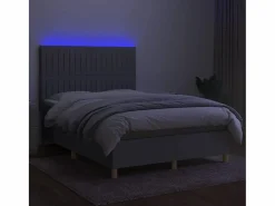 Discount Clicnbuy Cama box spring colchón y luces LED tela gris claro 140x190 cm