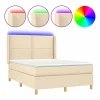 Clearance Clicnbuy Cama box spring colchón y luces LED tela crema 140x190 cm