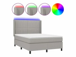 Outlet Cama box spring colchón y luces LED tela gris claro 140x190 cm Somier Tapizado|Somier - 140X190Cm