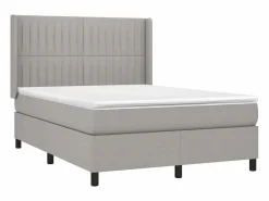 Outlet Cama box spring colchón y luces LED tela gris claro 140x190 cm Somier Tapizado|Somier - 140X190Cm