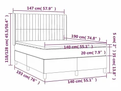 Outlet Cama box spring colchón y luces LED tela gris claro 140x190 cm Somier Tapizado|Somier - 140X190Cm