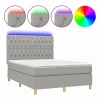 Clicnbuy Cama box spring colchón y luces LED tela gris claro 140x190 cm