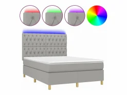 Clicnbuy Cama box spring colchón y luces LED tela gris claro 140x190 cm